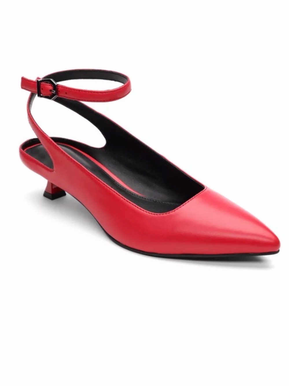 Sanctuary Magic Ankle Strap Pointed Toe Kitten Heel Red Pump, NEW
